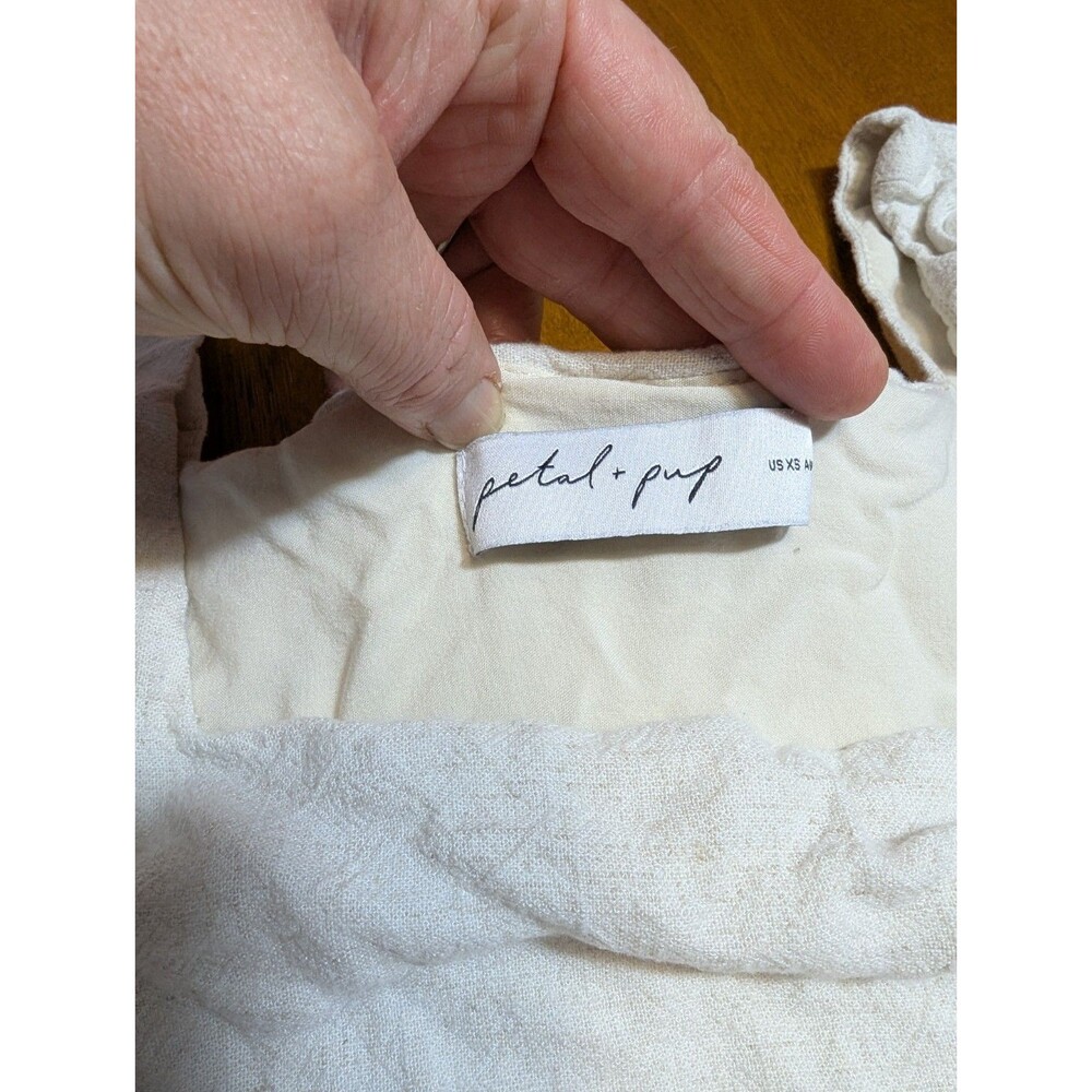 Petal + Pup Crop Tank Top Size XS Cream Textured Square Neck Linen Blend Lined - Picture 2 of 8